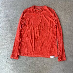 Icebreaker Men’s Merino Wool Long Sleeve Base Layer Shirt Size Small Orange